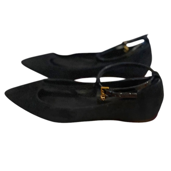 Tory Burch T Straps Suede & Patent Black Leather women's Shoes, Size 6M - Picture 2 of 8